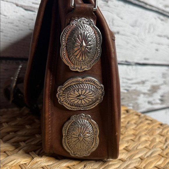 Handmade vintage western Aztec pattern Brown Leather Crossbody Bag with tapestry - Picture 9 of 14